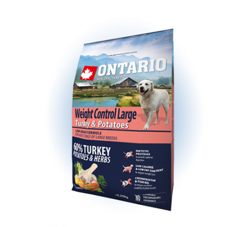 Ontario Large Weight Control Turkey&Potatoes- сухий дієтичний корм для собак великих порід з індичкою та картоплею, 2,25кг