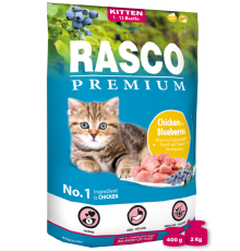 Rasco Premium Cat Kitten, Chicken and Blueberries - повнораціонний сухий корм для кошенят, 2кг 