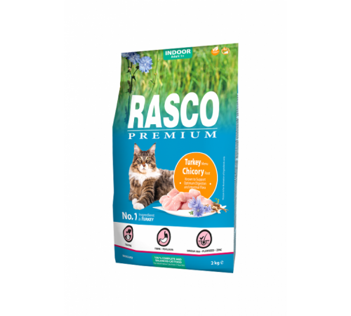 Rasco Premium Cat Adult Indoor, Turkey and Chicory Root - повнораціонний корм для дорослих котів,  2кг 