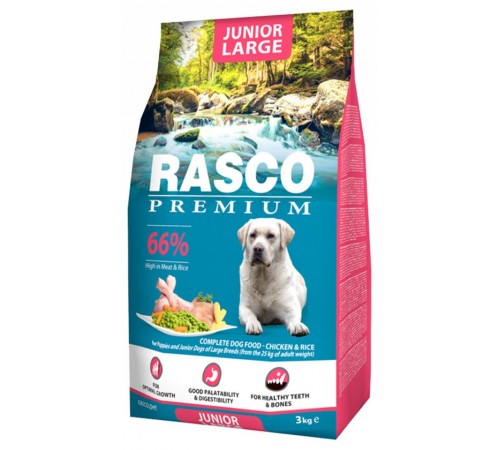 Rasco Premium Junior Large - повнораціонний сухий корм для цуценят великих і гігантських порід, 3кг 