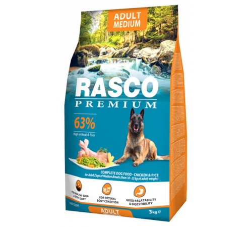Rasco Premium Adult Medium - повнораціонний сухий корм для дорослих середніх порід, 3кг 