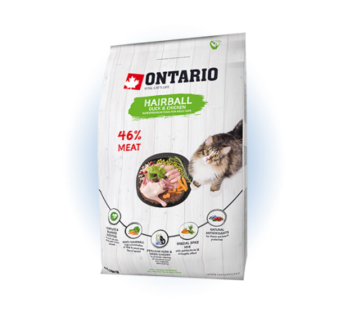 Ontario Cat Hairball - сухий корм для котів, виведення грудочок шерсті, 6,5кг