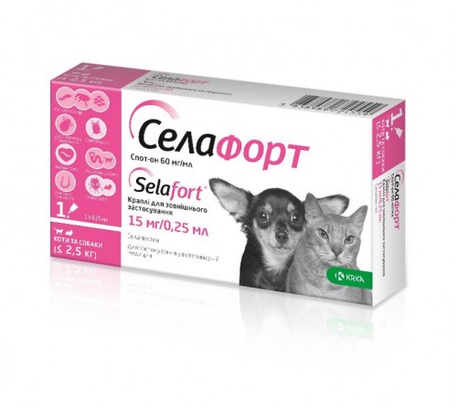 Selafort by KRKA - Селафорт краплі від бліх, кліщів і гельмінтів для собак та котів, до 2,5кг