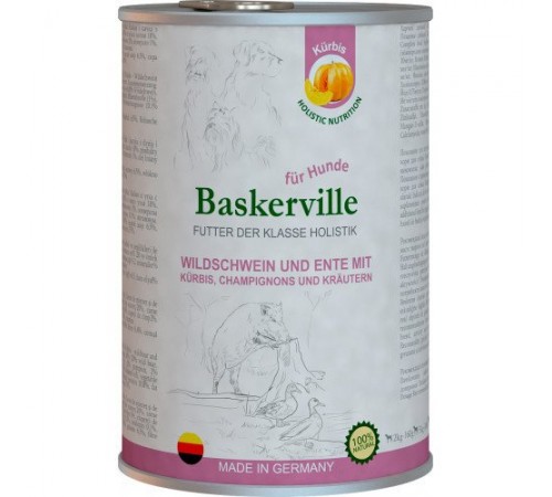 Baskerville HF Holistic Вологий корм Кабан і качка з гарбузом для собак, 800g