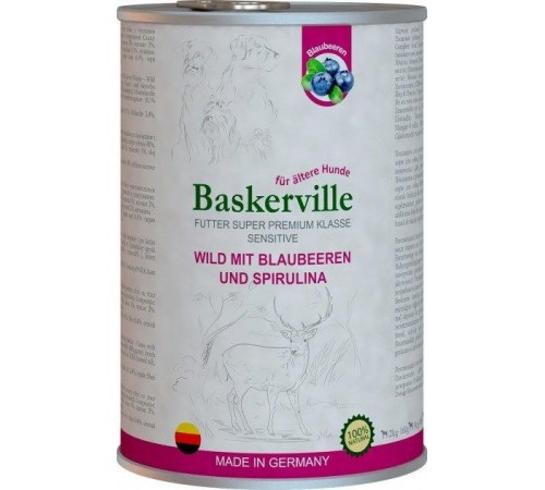 Baskerville HF Sensitive Вологий корм Оленина з чорницею та спіруліною, 400g