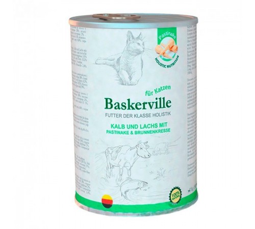 Baskerville Holistic Вологий корм Телятина та лосось для котів, 400g