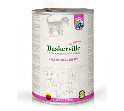 Baskerville Вологий корм Телятина з чорницею для кошенят, 400g