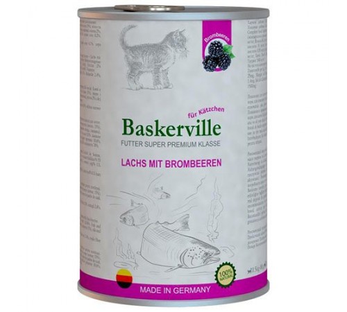 Baskerville KF Super Premium Вологий корм Лосось з ожиною для кошенят, 400g