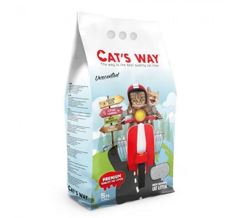 Cat's Way Unscented - бентонітовий наповнювач, натуральний білий, 5л