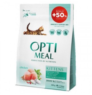 OPTIMEAL. Повнораціонний сухий корм для кошенят - курка (200+100), 0,3 кг