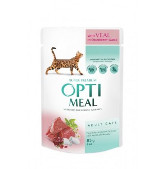 OptiMeal Adult Cats Veal in Cranberry sauce – консервований корм з телятиною у журавлинному соусі для дорослих котів, 85г