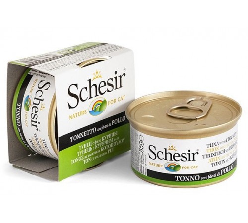 Schesir ТУНЕЦЬ З КУРКОЮ (Tuna Chicken) в желе консерви для котів, банка, 85 г, (C137) (750051х14шт)