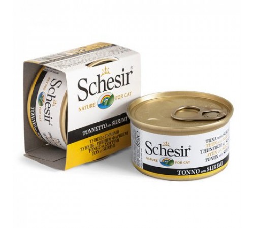 Schesir ТУНЕЦЬ З СУРІМІ (Tuna Surimi) в желе консерви для котів, банка, 85г, (C136) (750068х14шт)