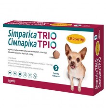Simparica TRIO by Zoetis - Сімпаріка ТРІО протипаразитарні жувальні таблетки від бліх, гельмінтів та кліщів для собак 1,25-2,5кг