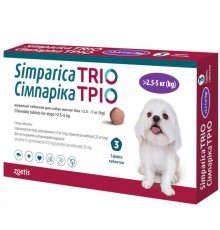 Simparica TRIO by Zoetis - Сімпаріка ТРІО протипаразитарні жувальні таблетки від бліх, гельмінтів та кліщів для собак 2,5-5кг