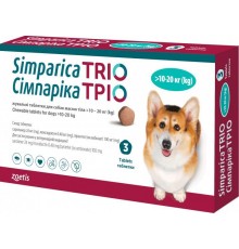 Simparica TRIO by Zoetis - Сімпаріка ТРІО протипаразитарні жувальні таблетки від бліх, гельмінтів та кліщів для собак 10-20кг