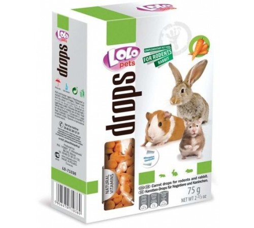 Lolopets дропси морквяні для гризунів 75гр LO-71036