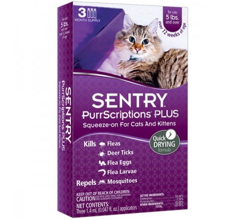 SENTRY PurrScriptions краплі від бліх і кліщів для кішок більше 2,2 кг, 1,4, упак (19817х3шт)