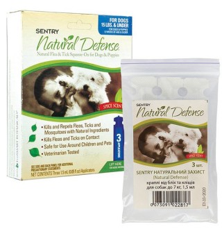 SENTRY НАТУРАЛЬНАЯ ЗАЩИТА (Natural Defense) крапли віл бліх та кліщів для собак до 7кг, 1,5мл (22817х3шт)