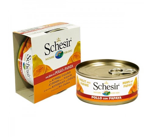Schesir КУРКА З ПАПАЙЄЮ (Chicken Papaya) консерви для собак, банка, 150 г, (C370) (613707х10шт)