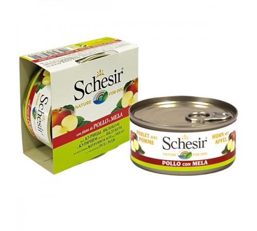 Schesir КУРКА З ЯБЛУКОМ (Chicken Аpple) консерви для собак, банка, 150 г, (C372) (613721х10шт)