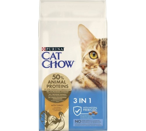 Cat Chow 3in1 - Кет Чау, сухий корм для котів з формулою потрійної дії, 15кг