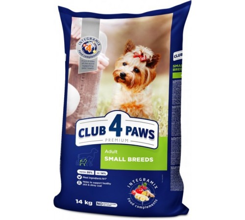CLUB 4 PAWS Premium. Повнораціонний сухий корм для дорослих собак малих порід 14,0 кг