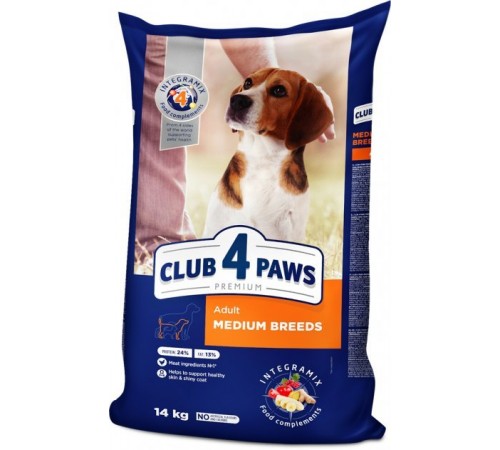 CLUB 4 PAWS Premium - повнораціонний сухий корм для дорослих собак середніх порід 14,0 кг