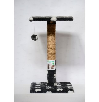 Пухнастики кігтеточка для котів стовпчик з полицею, джут сіра з лапками 30х30х50см