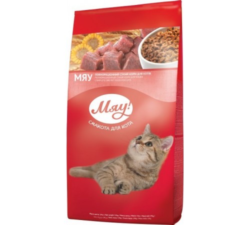 МЯУ повнораціонний сухий корм для котів з м’ясом, рисом, овочами, 14 кг