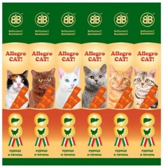 Аllegro Cat Жувальні ковбаски для котів з куркою та печінкою 6х5гр