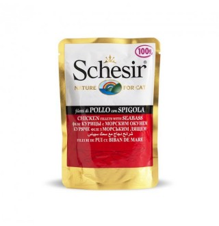 Schesir КУРКА З ОКУНЕМ (Chicken Seabass) консерви для кішок в желе, пауч, 100 г., (C566) (751092х20шт)