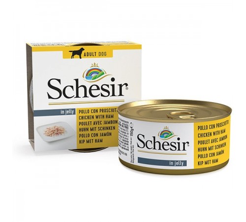 Schesir ФІЛЕ КУРКИ З ШИНКОЮ (Chicken Ham) в желе консерви для собак, банка,150г (C683) (712554х10шт)