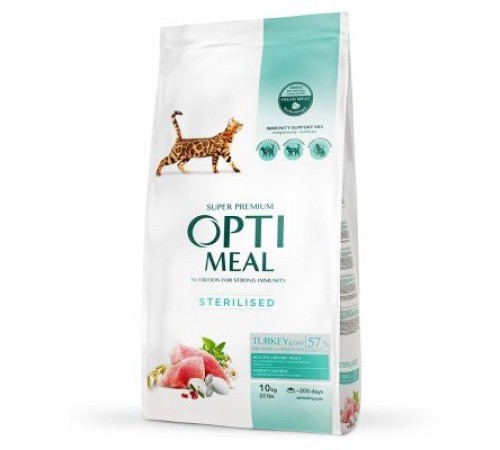 OptiMeal Sterilized Cat Turkey - сухий корм з індичкою та вівсом для стерилізованих котів, 10кг