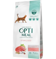 OptiMeal Sterilized Cat Beef&Sorghum - сухий корм із високим вмістом яловичини та сорго для стерилізованих котів, 10кг