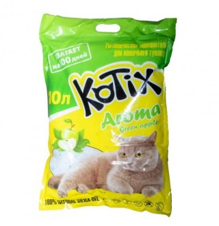 Kotix Aroma Green Apple - наповнювач силікагелевий для котячого туалету з ароматом яблука, 10л