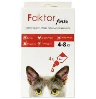 Faktor forte Краплі від бліх, кліщів та гельмінтів для котів вагою від 4 до 8 кг, (1 мл) / 30 днів