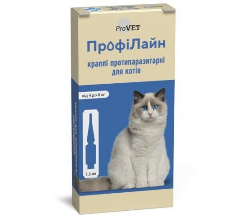 Краплі Природа PRoVET Профілайн протипаразитарні, для котів від 4 до 8кг, 4 піпетки по 1.0мл