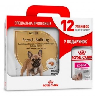 Royal Canin French Bulldog Adult - сухий корм для французького бульдога віком від 12 місяців, 3кг  і 12 паучів у подарунок