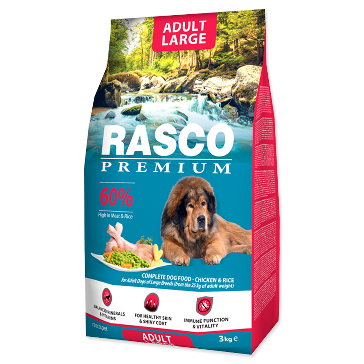 Rasco Premium Adult Large Сухий корм для дорослих собак, великих і гігантських порід, вагою понад 25 кг., з курячим м'ясом і рисом , 3кг