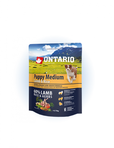 Ontario Puppy Medium Lamb&Rice - сухий корм для цуценят середніх порід з ягням та рисом, 750г
