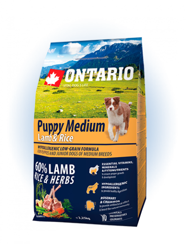 Ontario Puppy Medium Lamb&Rice - сухий корм для цуценят середніх порід з ягням та рисом, 2,25кг
