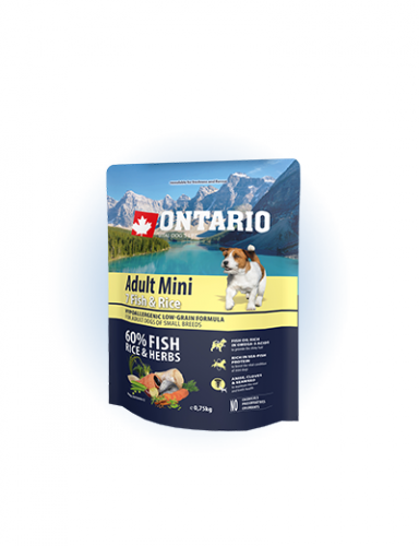 Ontario Adult Mini Fish&Rice - сухий корм для дорослих собак дрібних порід з рибою та рисом, 750г