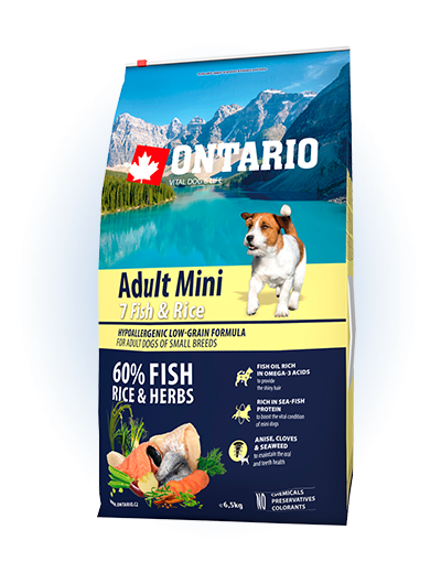 Ontario Adult Mini Fish&Rice - сухий корм для дорослих собак дрібних порід з рибою та рисом, 6,5кг