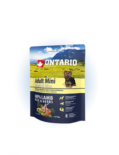 Ontario Adult Mini Lamb&Rice - сухий корм для дорослих собак дрібних порід з ягням та рисом, 750г
