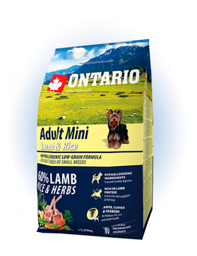 Ontario Adult Mini Lamb&Rice - сухий корм для дорослих собак дрібних порід з ягням та рисом, 2,25кг