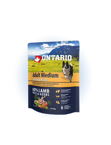 Ontario Adult Medium Lamb&Rice - сухий корм для дорослих собак середніх порід з ягням та рисом, 750г