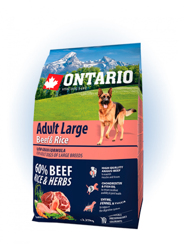 Ontario Adult Large Beef&Rice - сухий корм для дорослих собак великих порід з яловичиною та рисом, 2,25кг