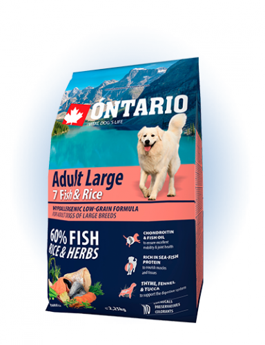 Ontario Adult Large 7 Fish&Rice - сухий корм для дорослих собак великих порід з рибою та рисом, 2,25кг