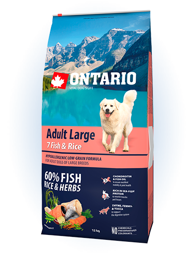 Ontario Adult Large 7 Fish&Rice - сухий корм для дорослих собак великих порід з рибою та рисом, 12кг